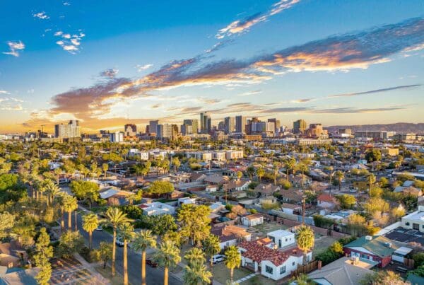 643 Insurance - Beautiful Aerial View of Downtown Phoenix, Arizona Skyline